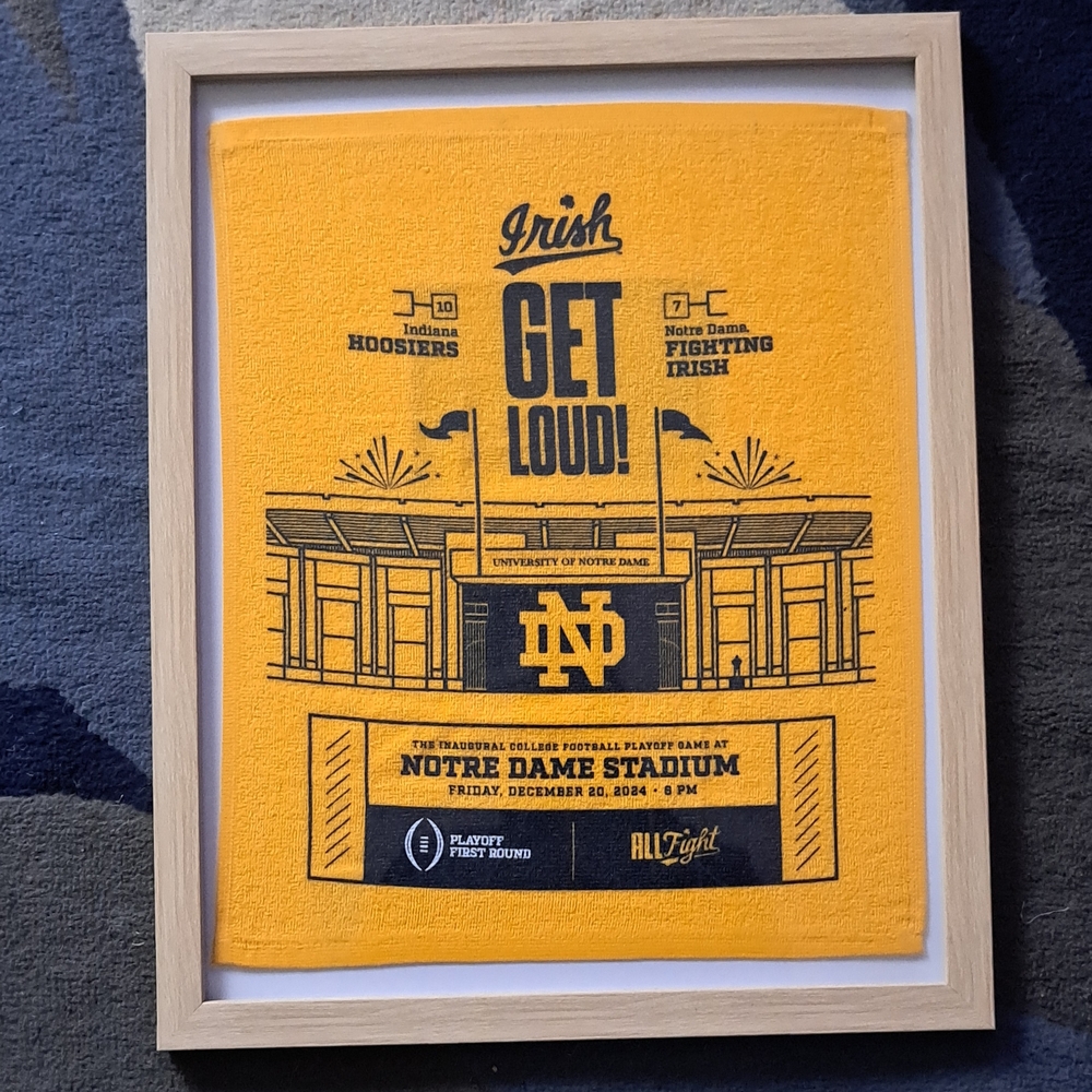Framed Notre Dame Rally Towel From One Of The First College Football Playoff